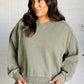 Quick Fix Mineral Wash Crew Neck Pullover in Army Green