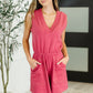 Sleeveless V-Neck Romper in Rose