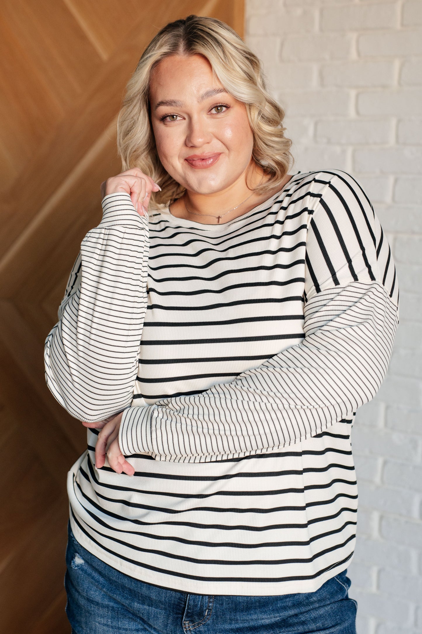 Super Clever Patchwork Striped Top in Ivory