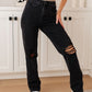 Susannah High Rise Rigid Magic 90's Distressed Straight Jeans in Black