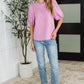 Textured Balloon Sleeve Blouse in Pink