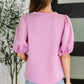 Textured Balloon Sleeve Blouse in Pink