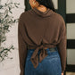 Travel Destination Cowl Neck Pullover in Chocolate