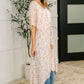 Tropical Print Gauze Kimono with Elastic Waist Tie in Milk Tea