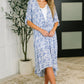 Tropical Print Gauze Kimono with Elastic Waist Tie in Periwinkle