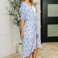 Tropical Print Gauze Kimono with Elastic Waist Tie in Periwinkle