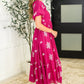 Twirl in Bloom Square Neck Dress in Hot Pink