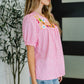 Wander Bloom Embroidered Puff Sleeve Blouse in Pink