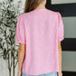 Wander Bloom Embroidered Puff Sleeve Blouse in Pink