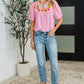 Wander Bloom Embroidered Puff Sleeve Blouse in Pink