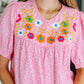 Wander Bloom Embroidered Puff Sleeve Blouse in Pink