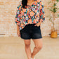 Willow Bell Sleeve Top in Black and Persimmon Floral