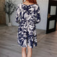 Worthwhile Moment Floral Tiered Dress in Oatmeal and Navy