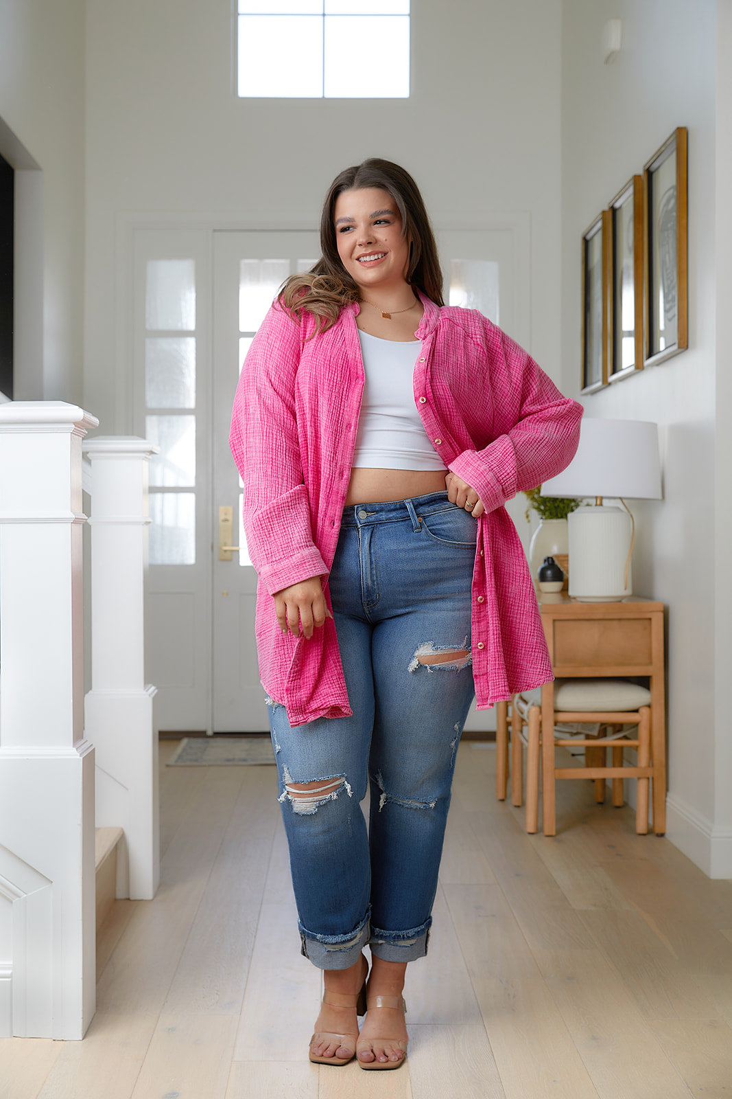 Belinda High Rise Distressed Straight Jeans (20,22)