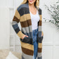 Fuzzy Longline Cardigan In Blue & Cocoa