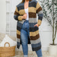 Fuzzy Longline Cardigan In Blue & Cocoa