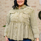 Green Tea Button Up Long Sleeve Top in Olive