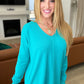 V-Neck Front Seam Sweater in Turquoise