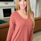 V-Neck Front Seam Sweater in Heather Rust