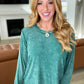 Mineral Wash Ribbed Scoop Neck Top in Hunter Green