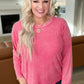 Mineral Wash Ribbed Scoop Neck Top in Fuchsia