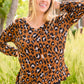 Just For Fun Long Sleeve V Neck Animal Print Top