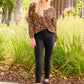 Just For Fun Long Sleeve V Neck Animal Print Top