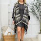 Plaid Fringe Trimmed Open Poncho in Black