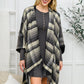 Plaid Fringe Trimmed Open Poncho in Black