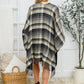 Plaid Fringe Trimmed Open Poncho in Black