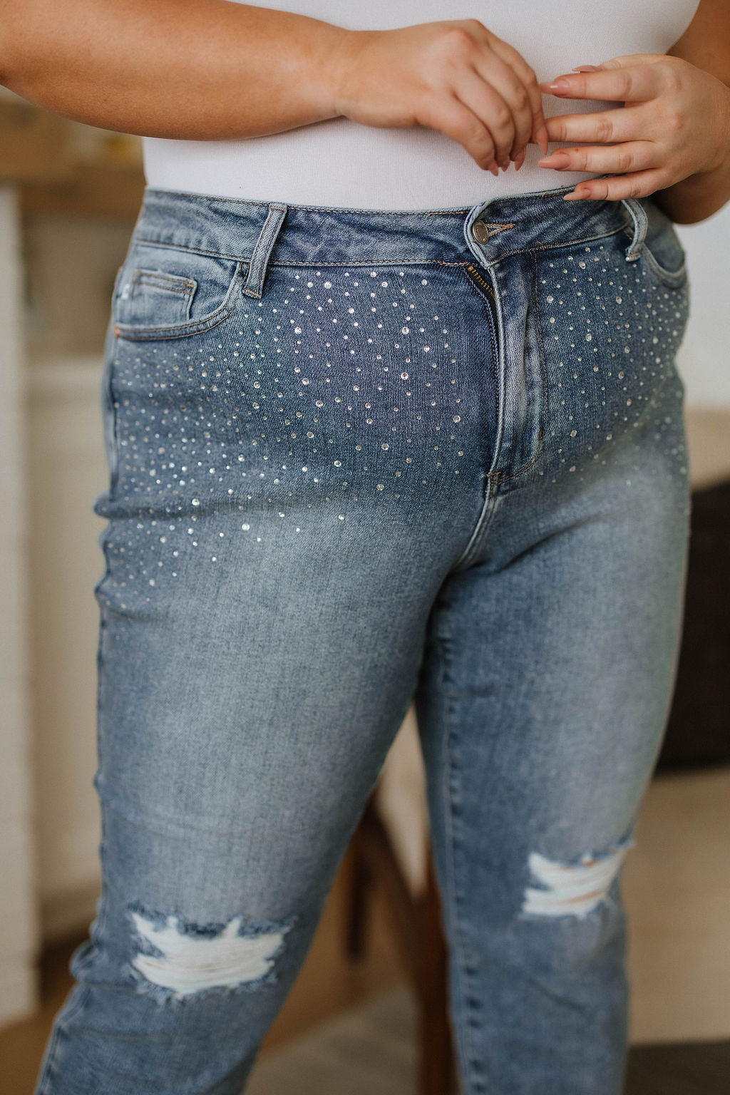 Reese Rhinestone Slim Fit Jeans