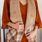 Snug And Stylish Plaid Fur Lined Wide Collar Vest