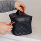 Subtly Checked Cosmetic Bags 3 Piece Set in Black