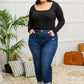 The Trisha Textured Square Neck Bodysuit in Black