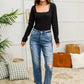 The Trisha Textured Square Neck Bodysuit in Black