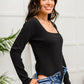 The Trisha Textured Square Neck Bodysuit in Black